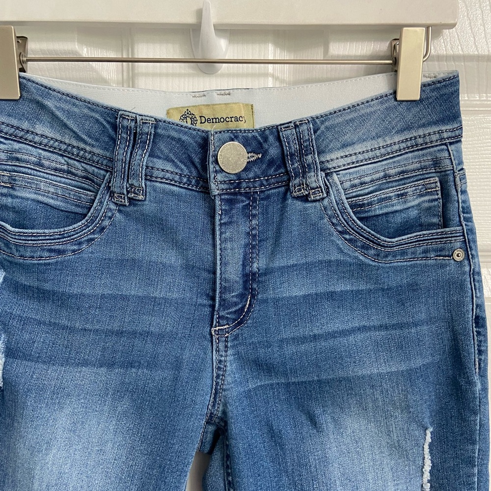 Democracy Women’s Jeans Size 2 Ab Technology Blue Skinny Leg Mid Rise Distressed - Picture 2 of 8